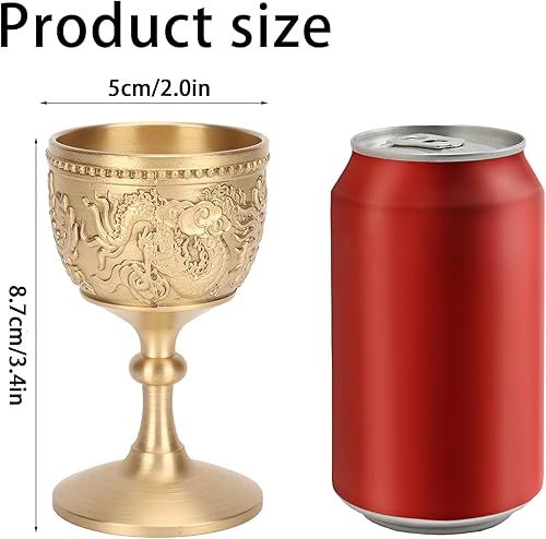 Miniatura 2 de Copa de dragón pequeña,Copa de oro de latón,Cáliz de oro vintage cáliz cáliz retro dragón y fénix estilo en relieve elegante taza de proxeneta para