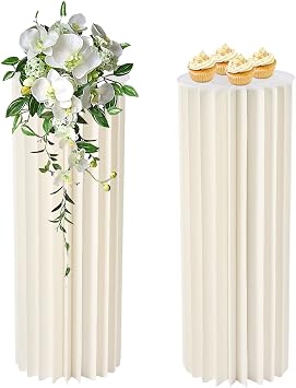 2 PCS Foldable Cardboard Centerpiece Display, 110.23lbs Capacity Paper Cylinder Pedestal Stand, Foldable Roman Display Stand r for Party, Birthday, Wedding 31.5in80cm
