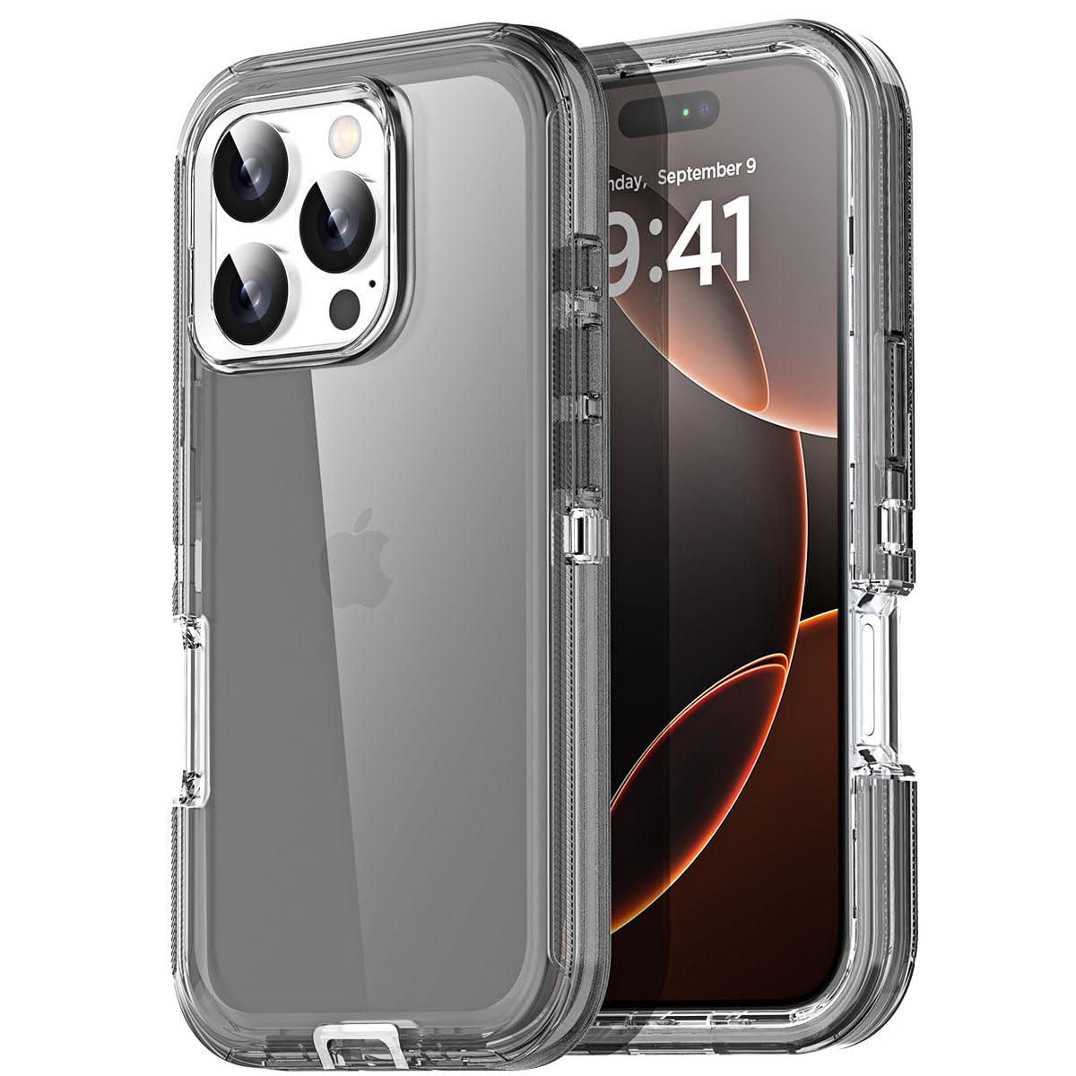 AICase for iPhone 16 Pro Case Clear 3 in 1 Heavy Duty Drop Protection Full Body Rugged Shockproof/Dust Proof Triple Layer Transparent Military
