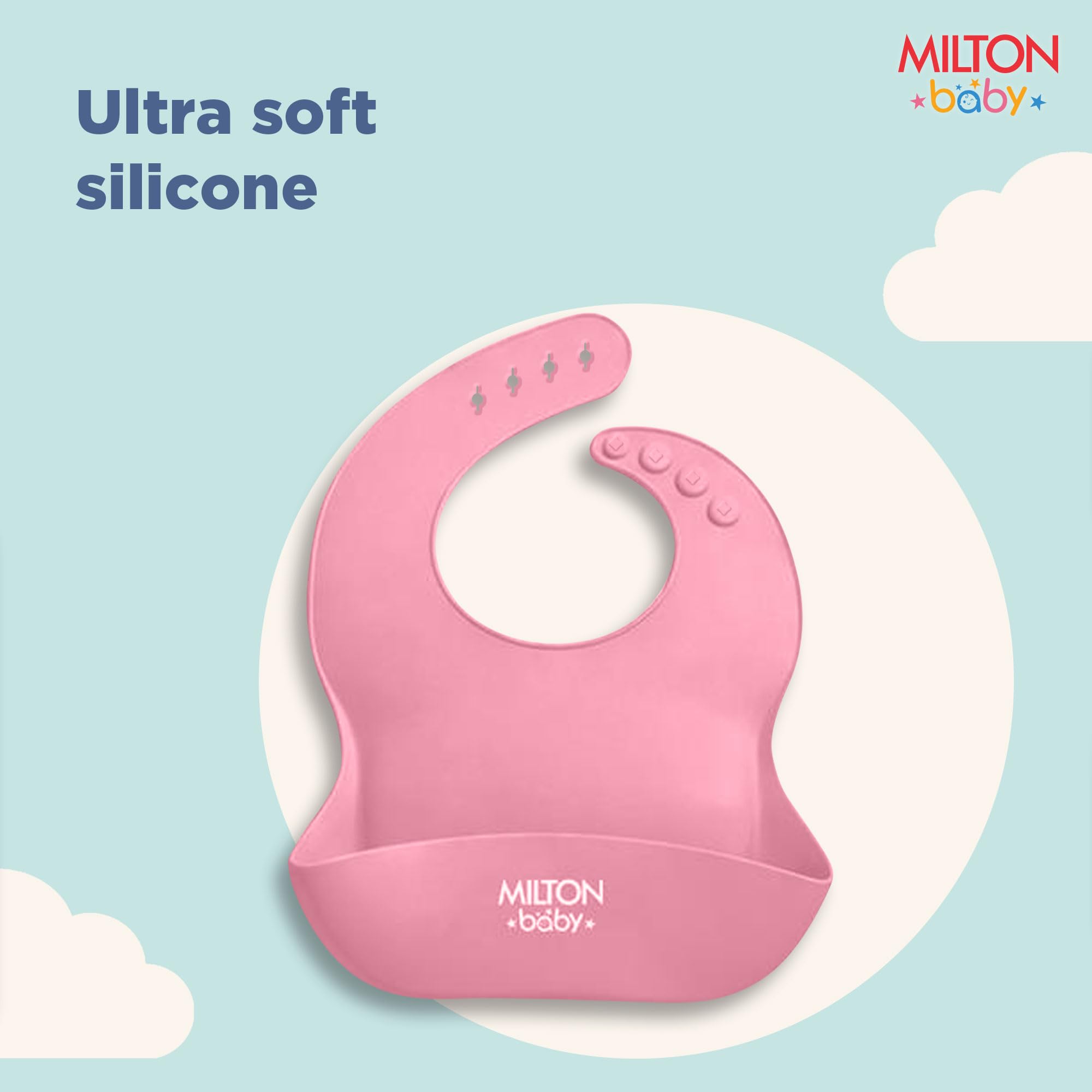 Milton Baby Silicone Feeding Set of 6 I Strong Suction Base with Release Tab I 100% Food Grade-BPA Free I Flat Base Tumbler I No Mess I Adjustable Fit Bib I Soft Spoon I Pink 3