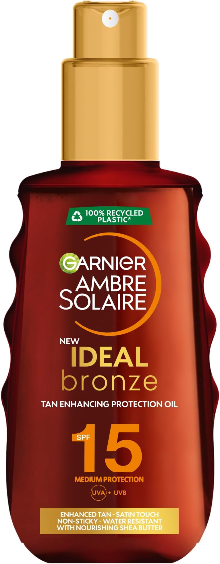 Garnier Ambre Solaire SPF15 Ideal Bronze Protective Oil Sun Cream Spray, Tan Enhancing, High Sun Protection Factor 15, Shea Butter, Water Resistant, Non-Greasy, UVA & UVB Protection 150ml
