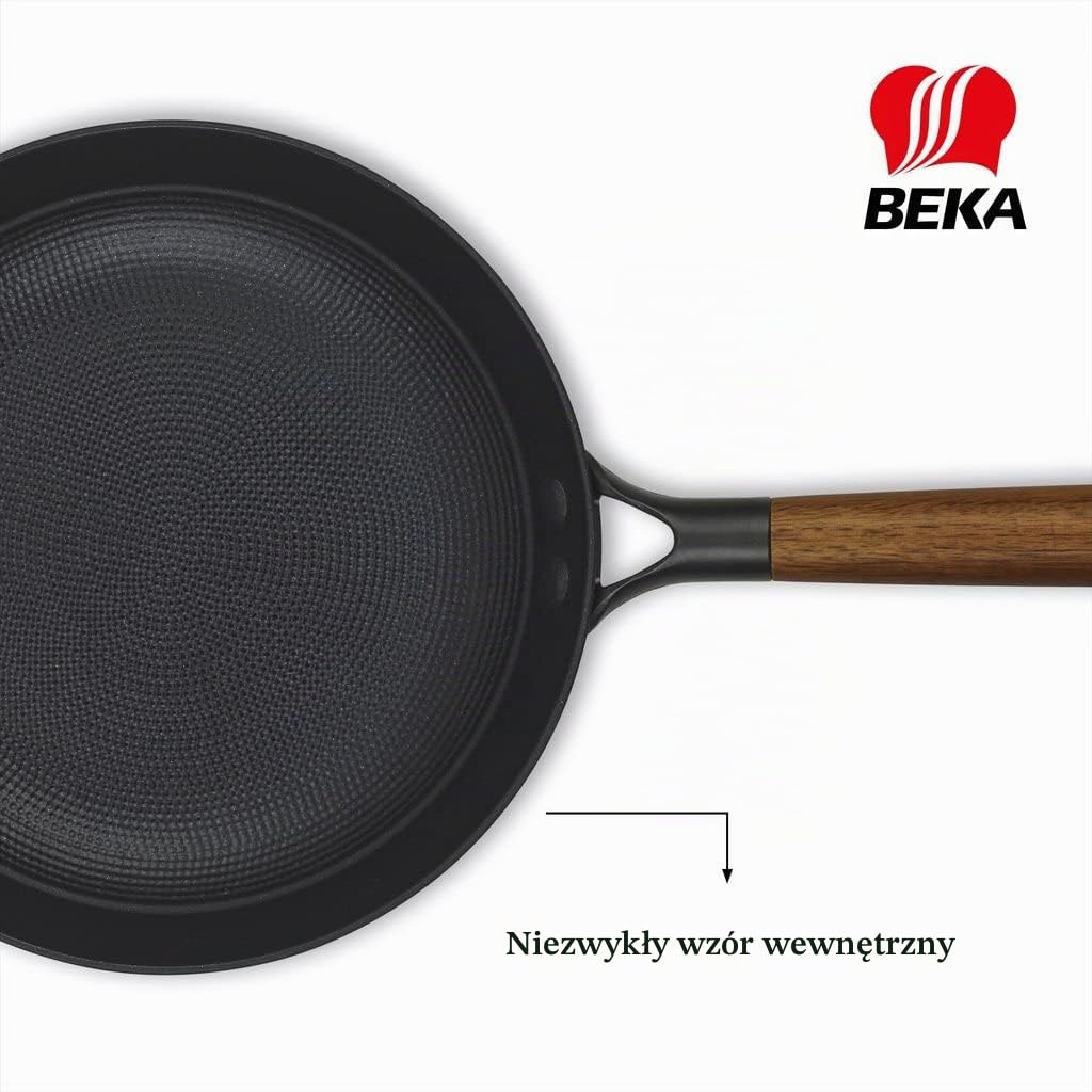 Patelnia 24 cm stal splatana uchwyt akacji Mandala