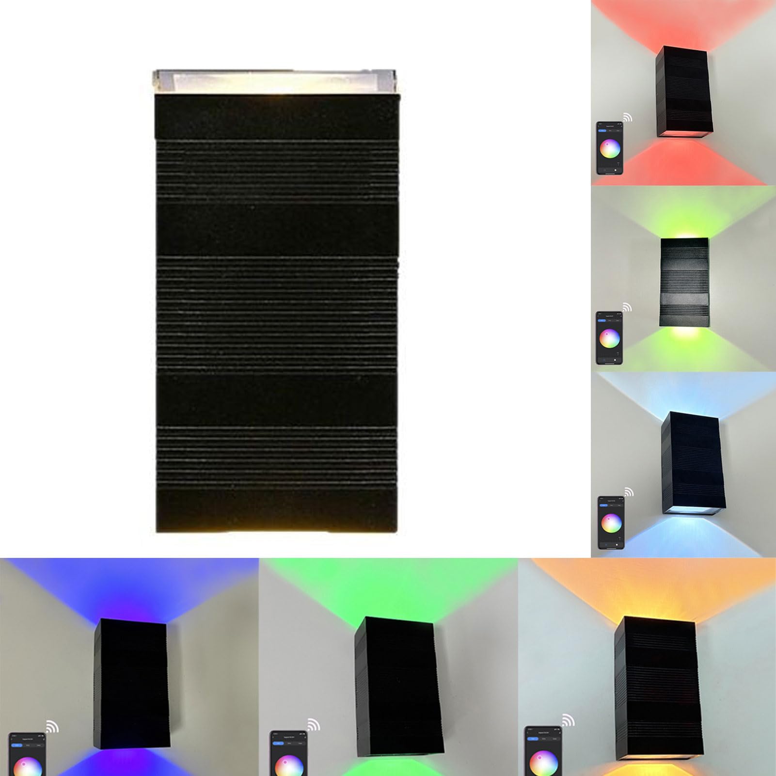 Ejoyous Aplique de Pared Inteligente de Aluminio RGB LED Aplique de Pared 9W Lámpara de Arriba y Abajo Controlada por Aplicación IP65 Montado a Prueba de Lluvia para Sala de Estar Patio Cocina Baño