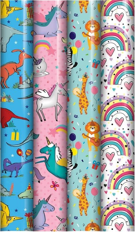 Generic Wrapping Paper roll, Pack of 4 x 3M Cute Character Children's Birthday Gift , Perfect for Birthday Festival