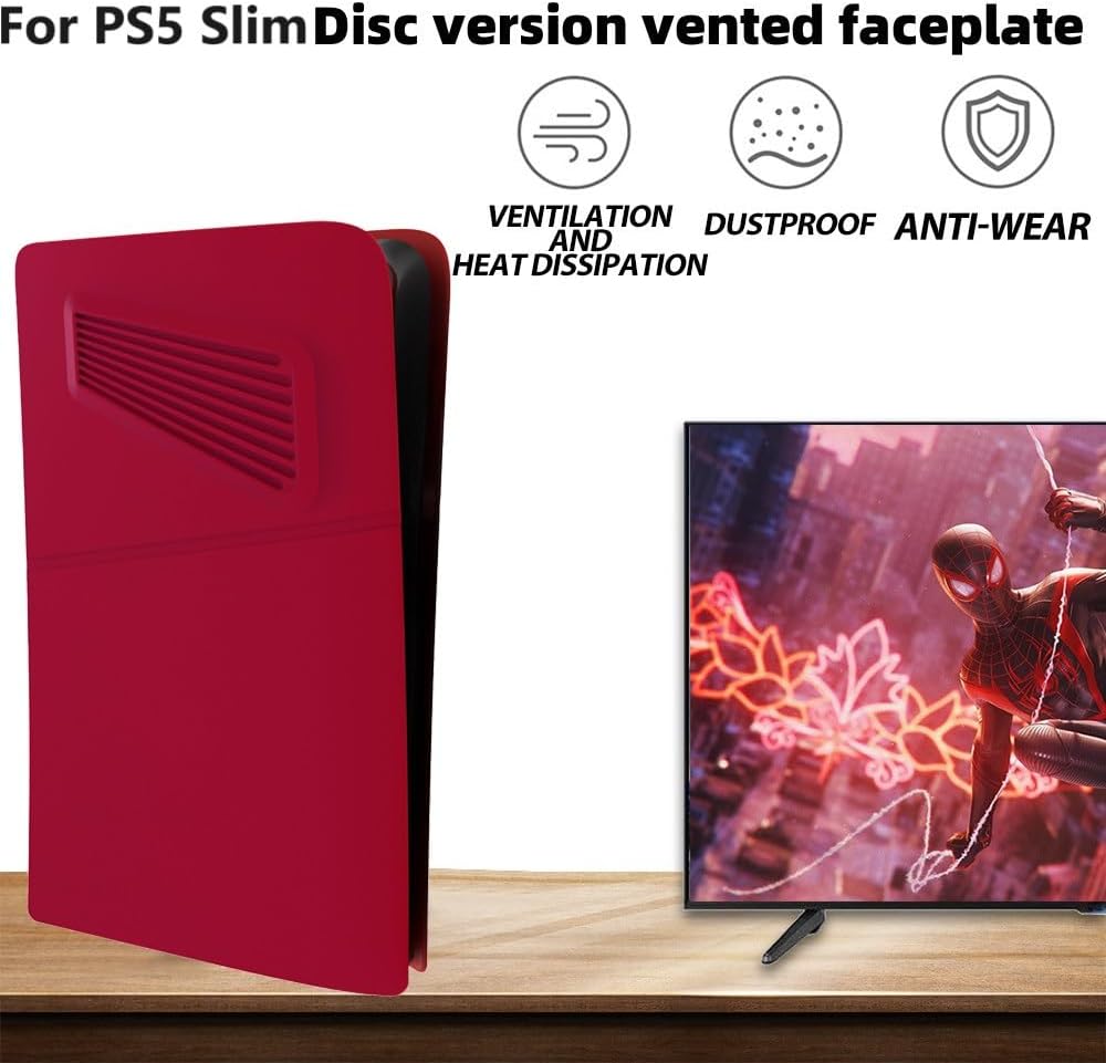 KY-I Compatible with PS5 SIim Plates for Disc Edition, Accessories Faceplate with Cooling Vents Shockproof Replacement Protective Shell, Premium ABS. (Red) image 4