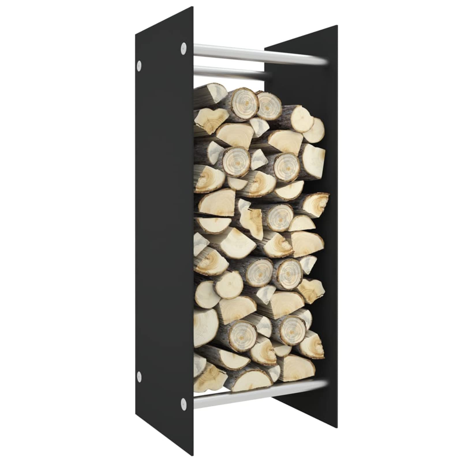 Homgoday Leñera negra 40 x 35 x 100 cm de vidrio templado, leñera de interior, leñera para chimenea, leñera de interior, apilable, estufa estante de madera