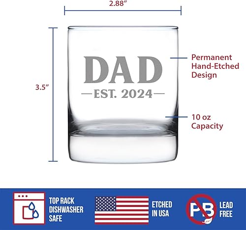 Miniatura 16 de Bevvee Dad Est 2023 - Regalo de cristal de whisky New Father para padres primerizos - Vasos atrevidos de 10.25 onzas
