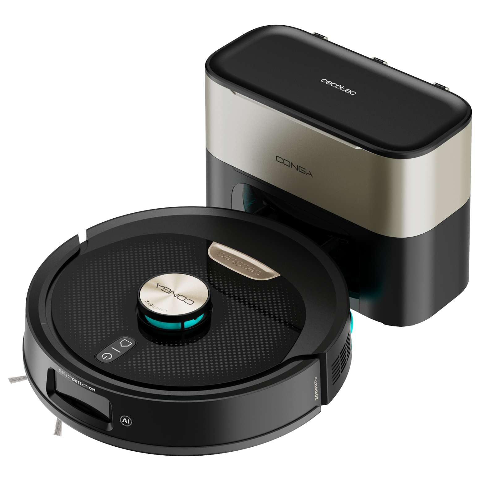 Cecotec Conga Y100 X-Treme Robot Vacuum Cleaner with Self-Empty Base and AI 20000Pa, Laser Navigation and Artificial Intelligence, 20000Pa, 2.8L Base, Autonomy up to 220m2, Control App 3.0