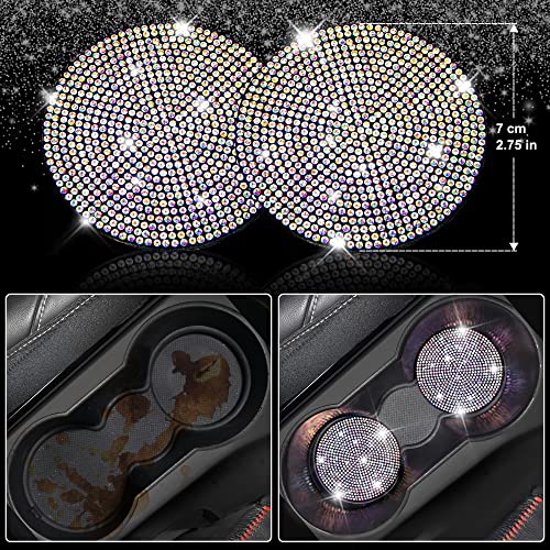 CAR PASS 11 PCS Bling Diamond Car Accessories for Women, Sparkly Rhinestone Steering Wheel Cover Bling Seat Belt Cushion, Glitter Shift Knob Cover Car Cup Holder Coaster, Cute Interior Sets Multicolor by CAR PASS - Image 2