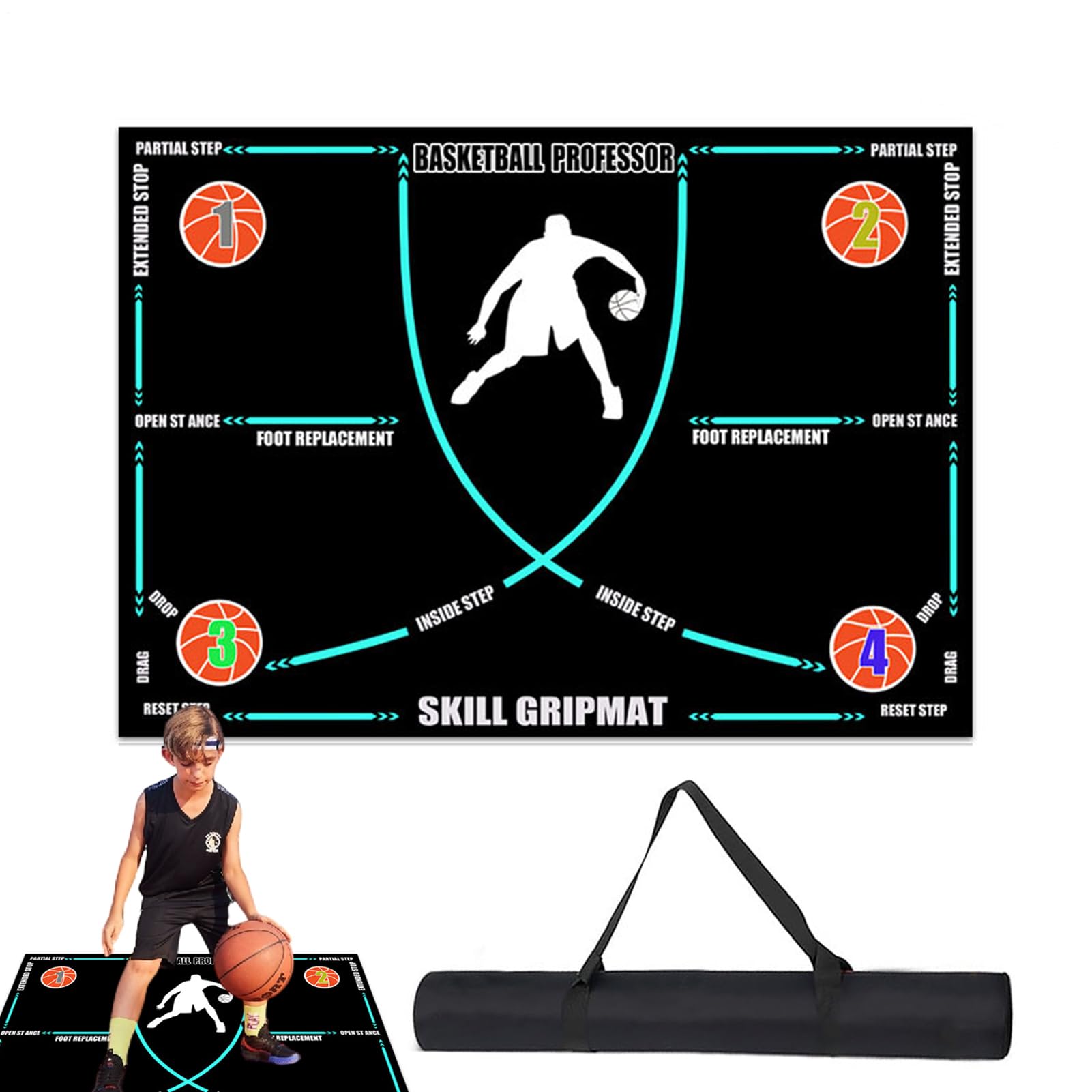 Tapete de entrenamiento de baloncesto - Almohadilla de regate antideslizante que absorbe los golpes, tapete de ejercicio de goma plegable silencioso para uso doméstico | Entrenador portátil de desarro