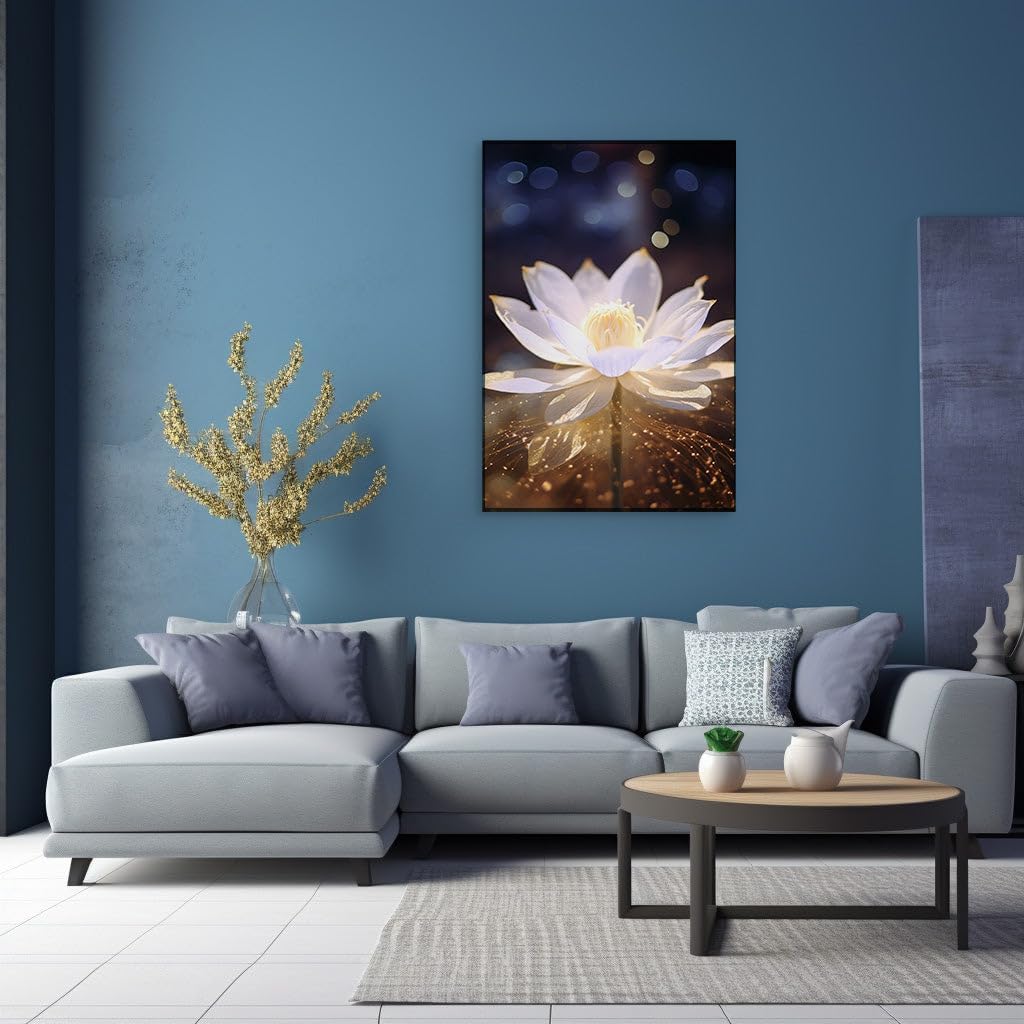 Canvas for Living room. Serene Grace: A White Lotus in Soft Warm Light, 27 x 18 inch Canvas Wall Art - Contemporary Masterpieces - Modern Home Decor - 27 x18 inch