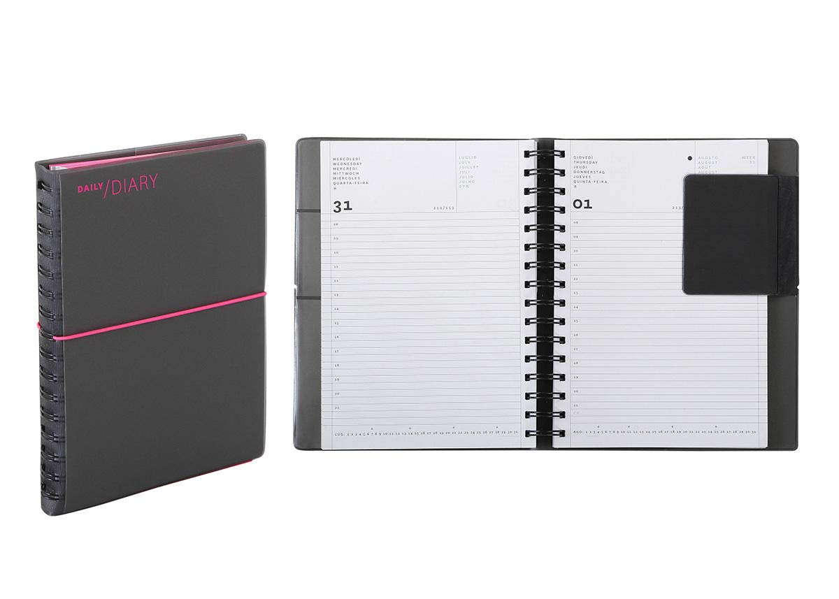 2019 Daily Diary, Neon, 15 x 21 cm, Various Colours Fucsia