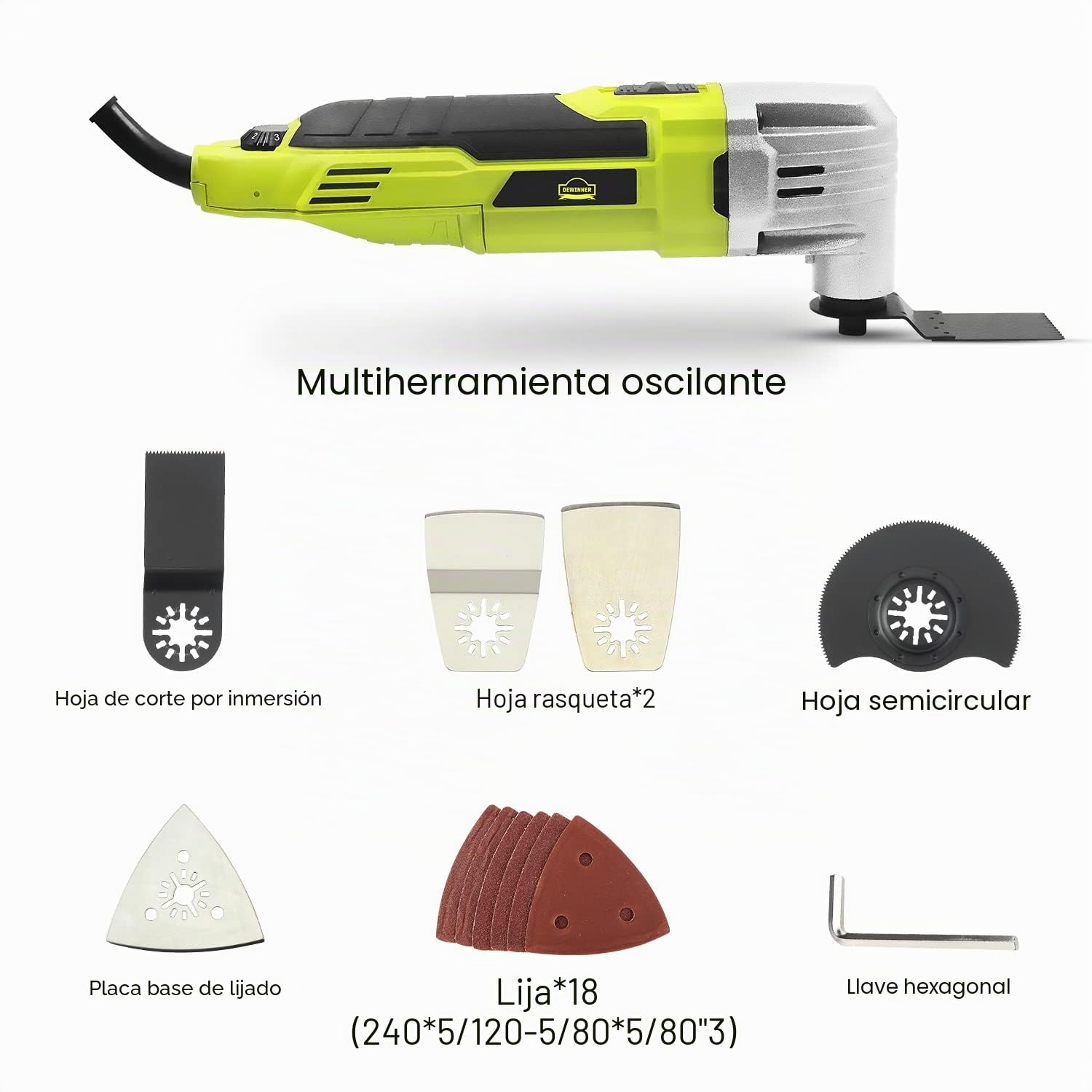 DEWINNER Herramientas oscilantes, 6 velocidades variables 0-23000RPM Herramienta multifunción 300W, Accesorios con cuchillas multifunción de fijación