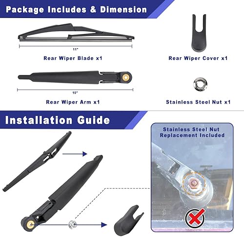 Miniatura 2 de Kit de montaje de limpiaparabrisas trasero compatible con Jeep Renegade 2015-2022, repuesto 68256590AA, 68398865AA