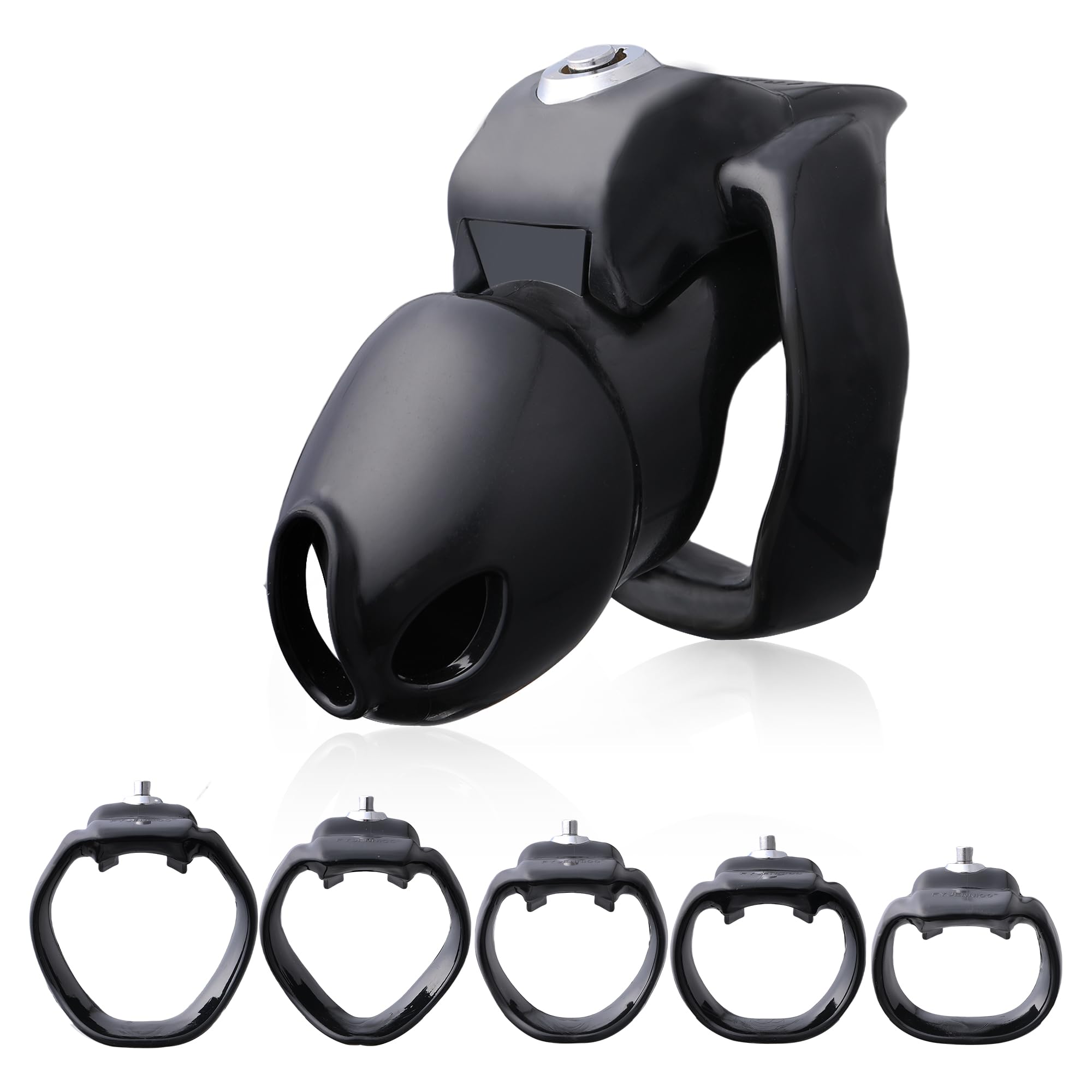 HT-V5 Male Chastity Cage - Lightweight Resin Male Chastity Cage with Click&Lock Key | Ergonomic Design| Bondage Gear &Adult Sex Toy for Men – Includes 5 Ring Sizes (Black, Small) Small Black
