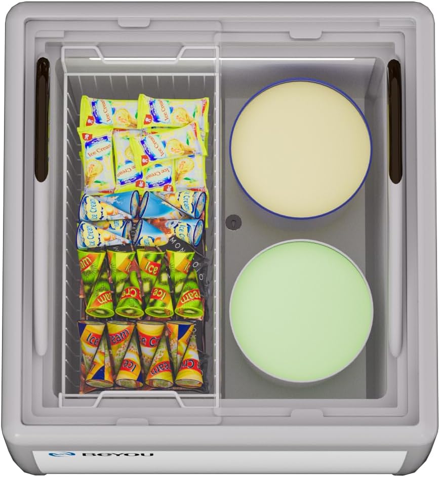 BEYOU Commercial Ice Cream Freezers with Display Glass Top，5.6 Cu.ft Chest Freezer with Wire Basket, White