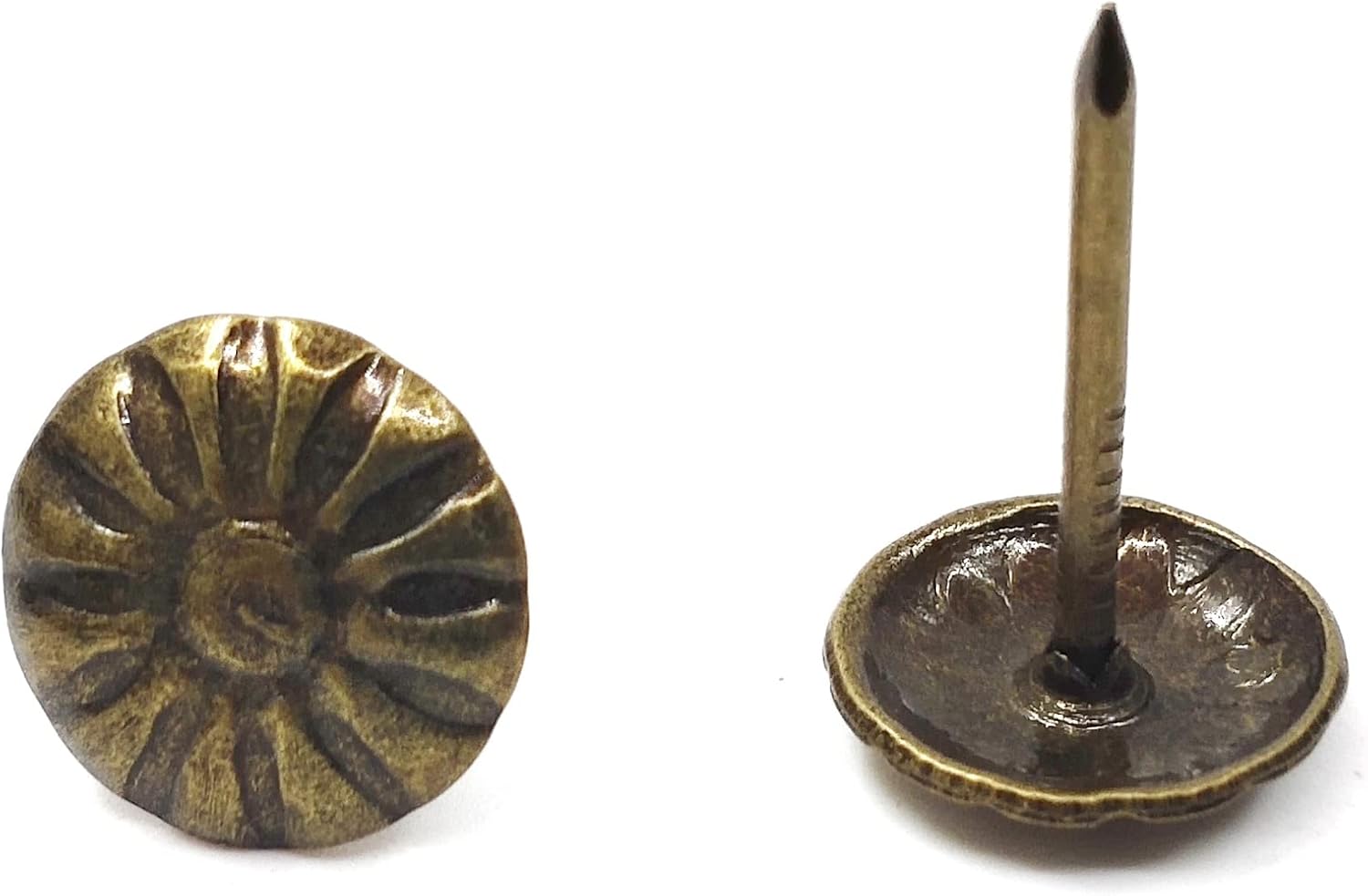 ZAYI 7/16''x 5/8'' Antique Brass Upholstery Nails Tacks, Metal Chrysanthemum Nails, Upholstery Nail Tack Stud, Decorative Tack Pushpins Doornail for Wood Furniture Decor 100Pcs (7/16''×5/8'', Bronze)