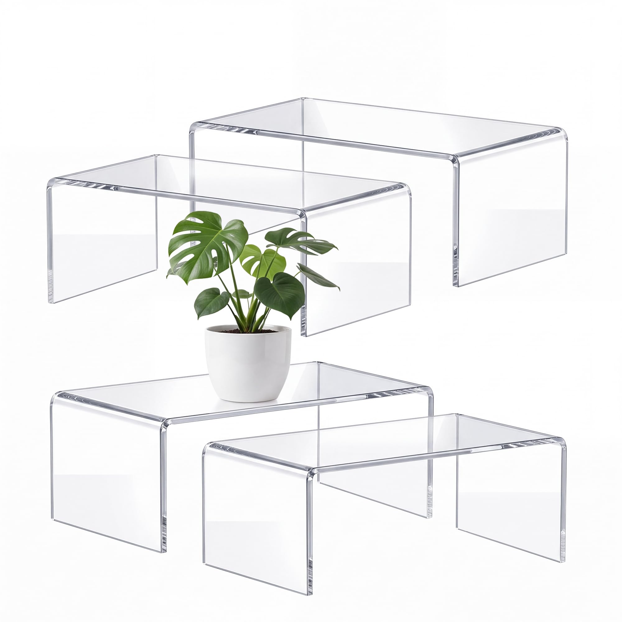 Photo 1 of ZXQIRAX Large Acrylic Risers, 4 Pack Clear Display Stands 12.4 x 5 x 5 Inch