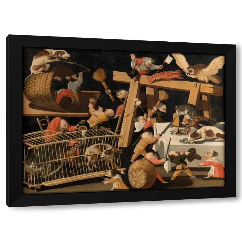 The Master Of The Fertility Of The Egg 48x35 Huge Black Modern Framed Art Print Titled: Animals and Stylised Figures