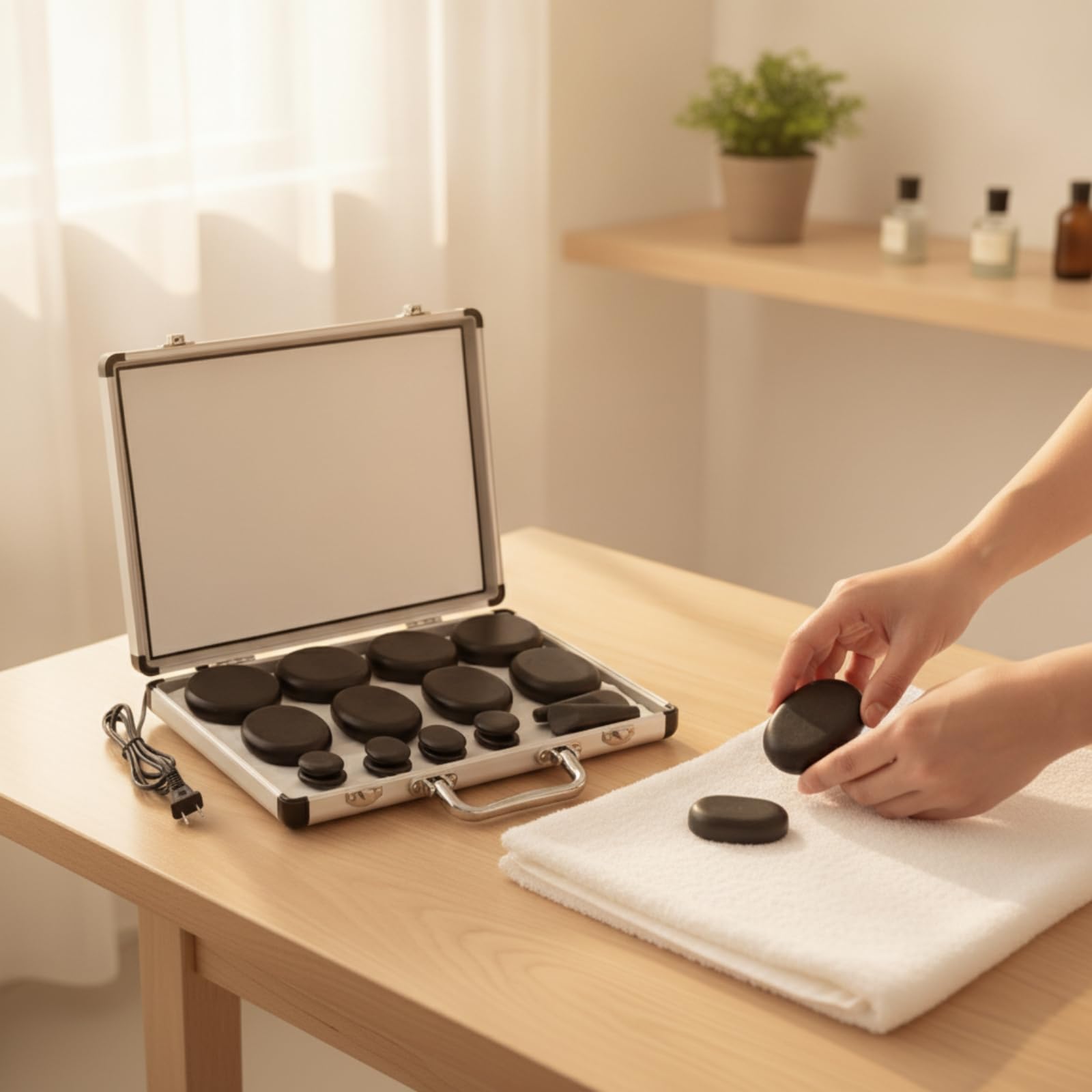 Hot Stone Massage Kit mit Heizkoffer beheizbar Massagesteine mit Koffer schnell erhitzbar Massagesteine für Spa, Massage