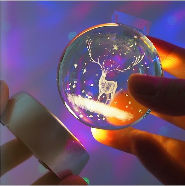 Illuminated Glass Night Light Globe Crystal Color Changing LED Illuminated Decorative Gift (Deer) [Energy Class A]