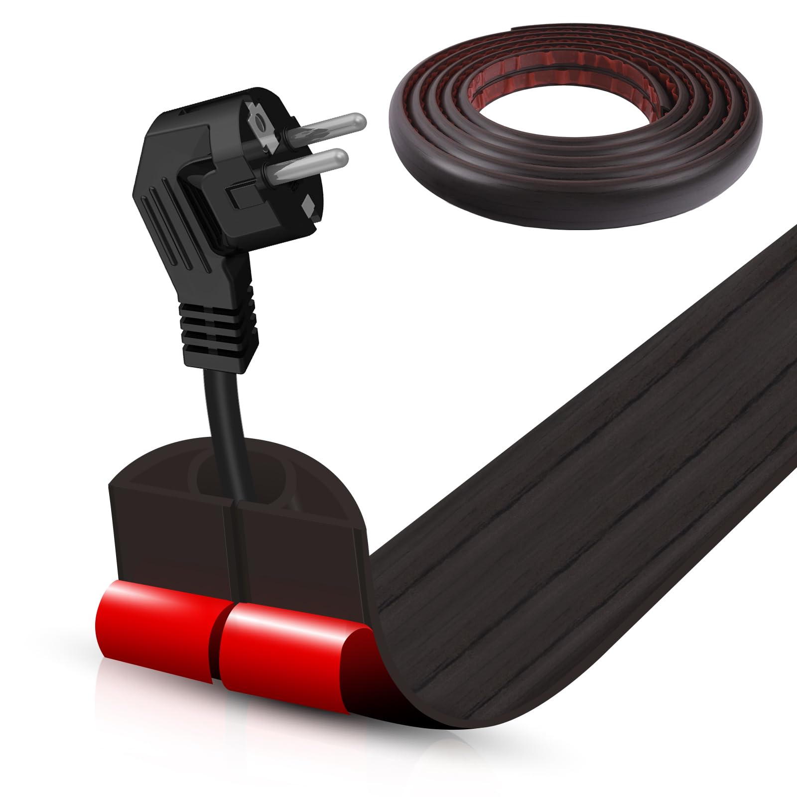 Floor Cord Cover Self Adhesive Cord Hider,10FT Cable Management, Extension Strip Protector for Wires, Prevent Cable Trips for Offices, Gyms, Exhibitions Cavity:0.39"(W) x 0.27"(H) Black Wood