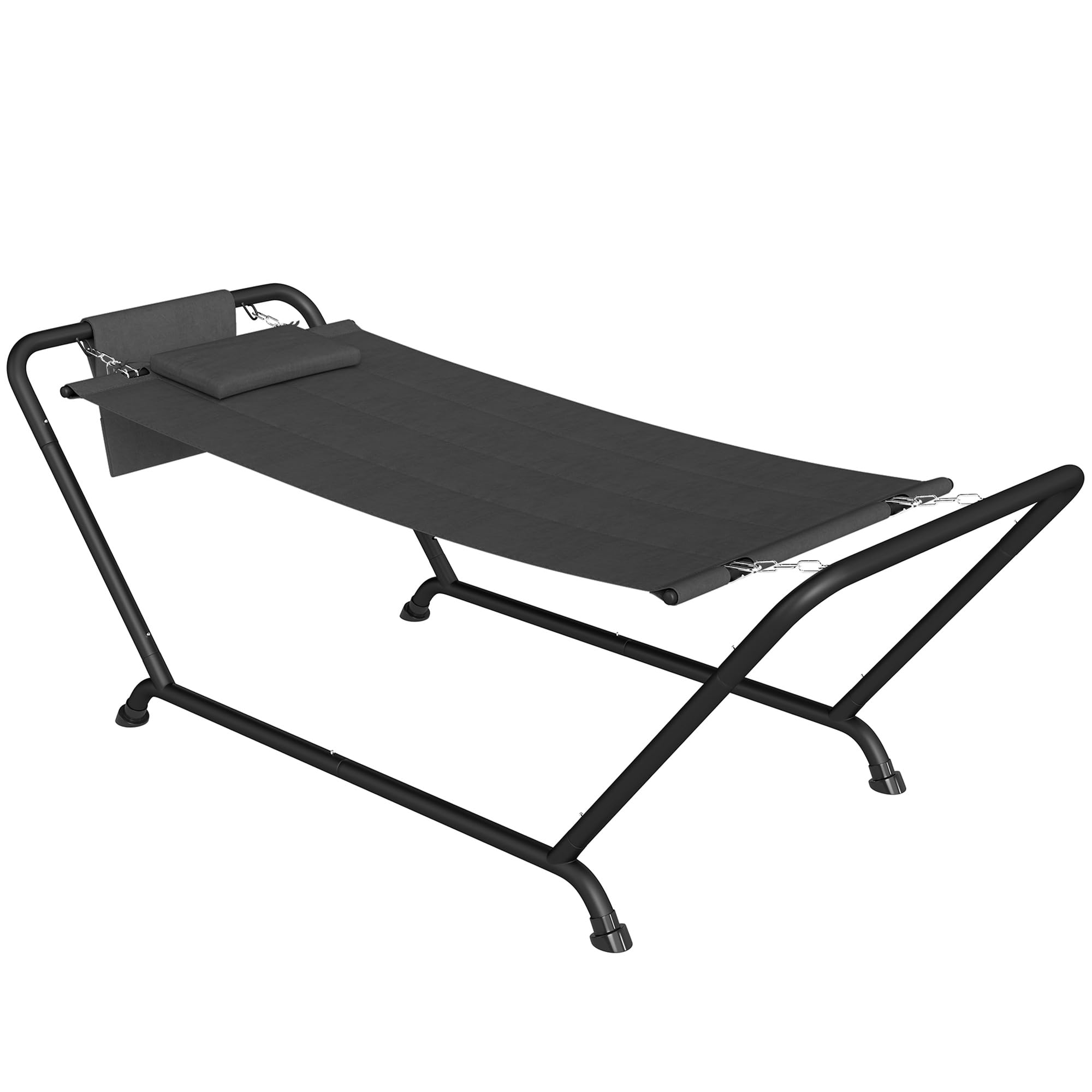Rackhams Dark/Grey Outdoor Hammock With Stand With Side Pocket, Headrest,