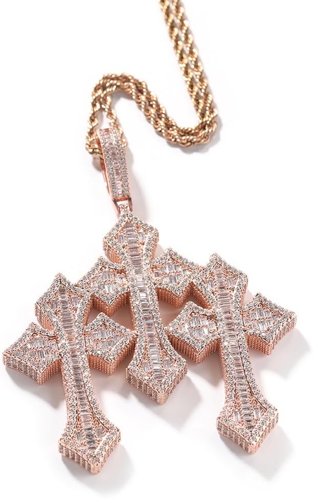 Men's Rope Link Chain Pendant, Moissanite and Gold, Hip Hop Iced Out Jewelry 24inches - Image 2