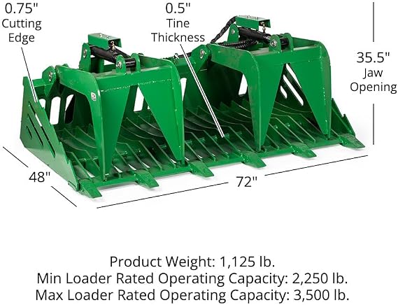 Titan Attachments 72 Grade 50 Skeleton Rock Grapple Bucket, Fits John Deere Hook & Pin Tractors, Open-Tined Bottom for Fine Grade Sifting, Reinforced Side Cutters and Replaceable Teeth