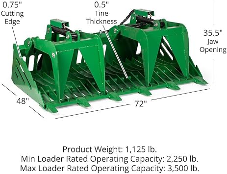 Titan Attachments 72 Grade 50 Skeleton Rock Grapple Bucket, Fits John Deere Hook & Pin Tractors, Open-Tined Bottom for Fine Grade Sifting, Reinforced Side Cutters and Replaceable Teeth