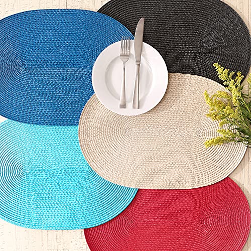 Dii Classic Woven Tabletop Collection, Indoor/Outdoor Placemat Set, Oval, 12X18, Nautical Blue, 6 Piece #TOP5