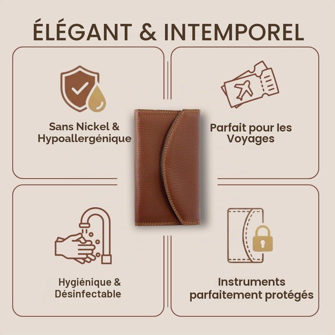 nippes Solingen Kit de manucure classique de qualité supérieure - 7 pièces - Étui en cuir de vachette véritable - Marron - Acier inoxydable - Sans nickel et inoxydable - Fabriqué à Solingen/Allemagne