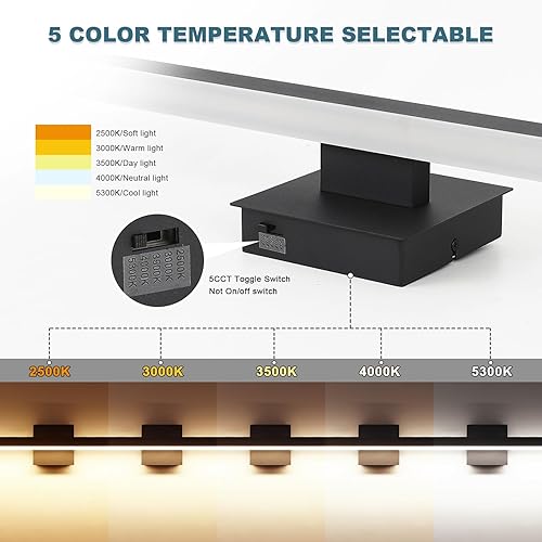 Miniatura 2 de Joossnwell Lámpara de baño negra sobre espejo 5CCT regulable, barra de luces de tocador para baño, moderna lámpara de baño de 31.5 pulgadas, con