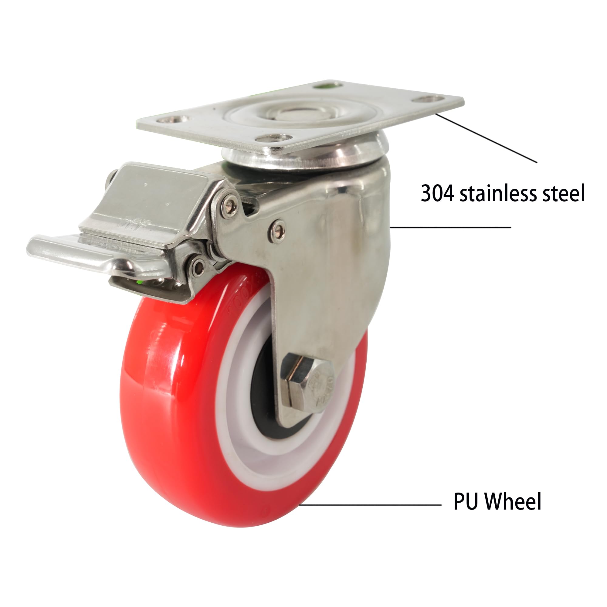 4 Stück Edelstahl 304 Schwerlastrollen Mit Bremse 100mm 4 Zoll Bis 800 kg Korrosionsbeständige Industrierollen Rot Lenkrollen Transportrollen Möbelrollen Leise Rollen Mit Schrauben