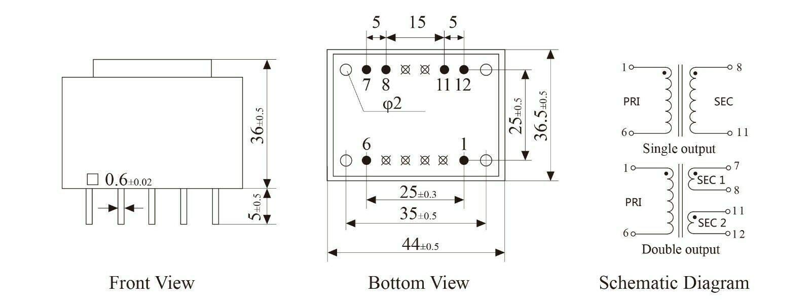 YHDC PCB Welding Isolation Transformer PE4117-M 5VA 220V/12V