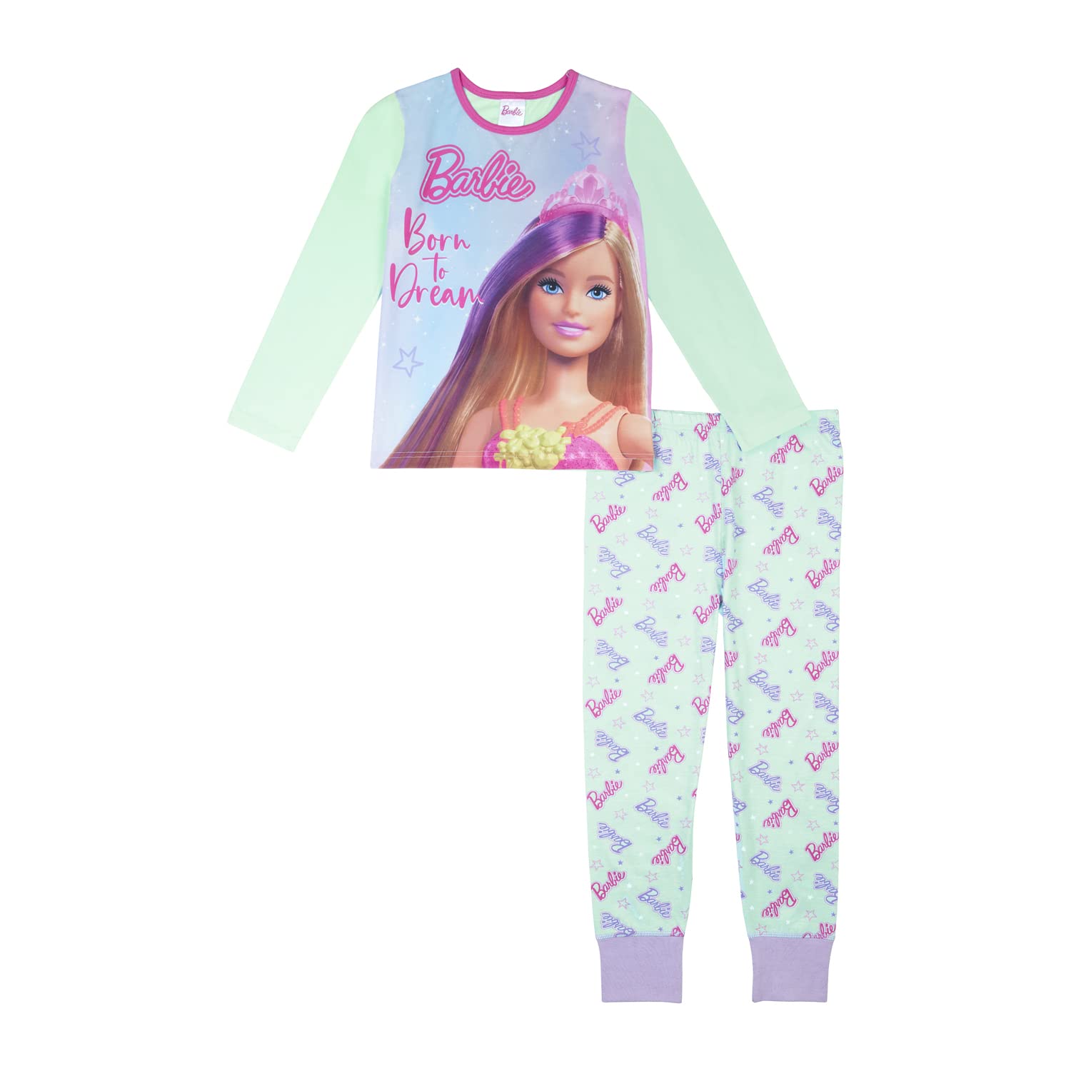 Barbie Girls Green Pyjamas Pj Set, Doll Pjs For Ages 3 To 10 Years, Official Mattel Merchandise (As8, Age, 9_Years, 10_Years, 9-10 Years)