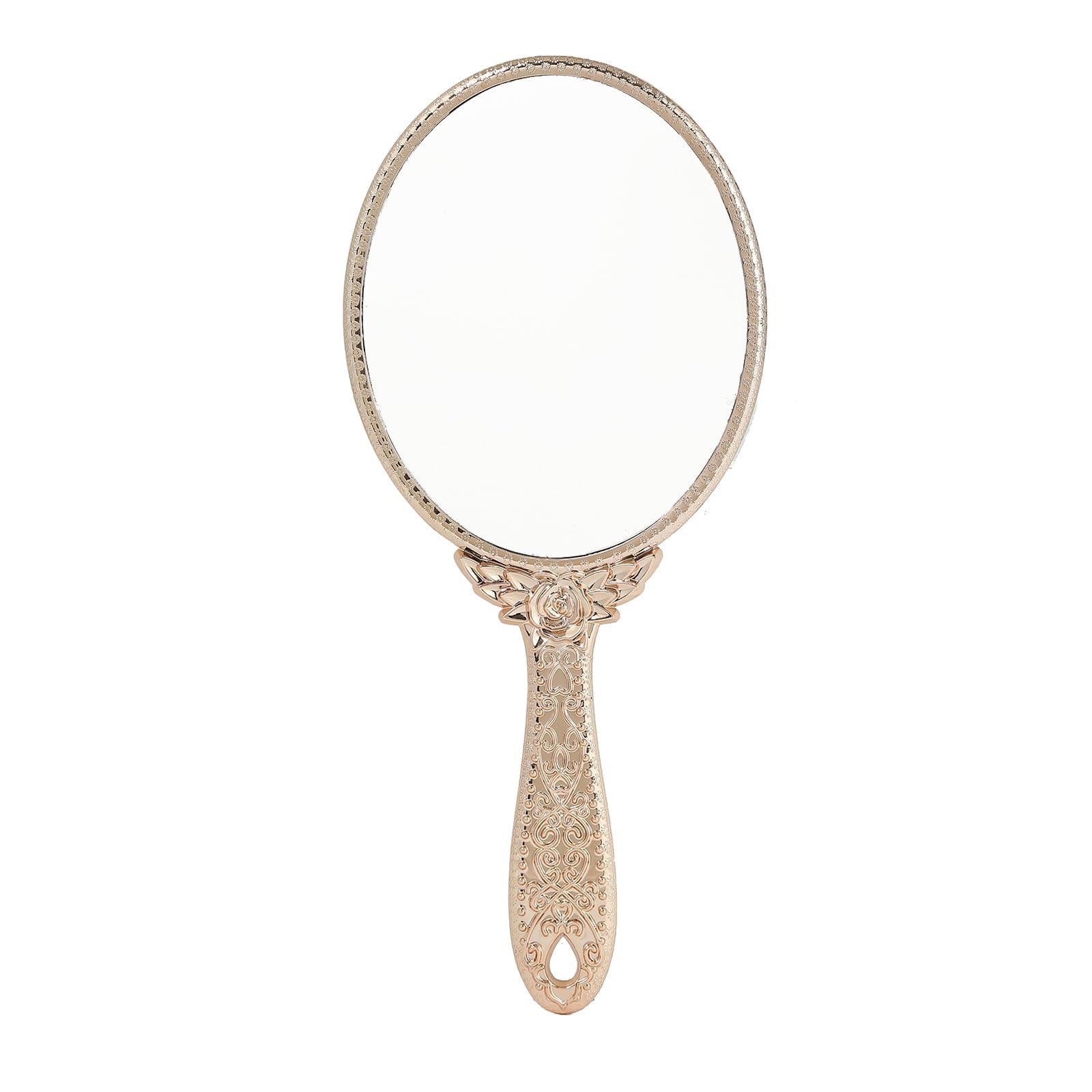 KIRA Hand Mirror Makeup Mirrors Vintage Handheld Decorative Personal Vintage Cosmetic Travel Mirrors Oval Embossed Flower Mirrors with Handle for Women Rose Gold