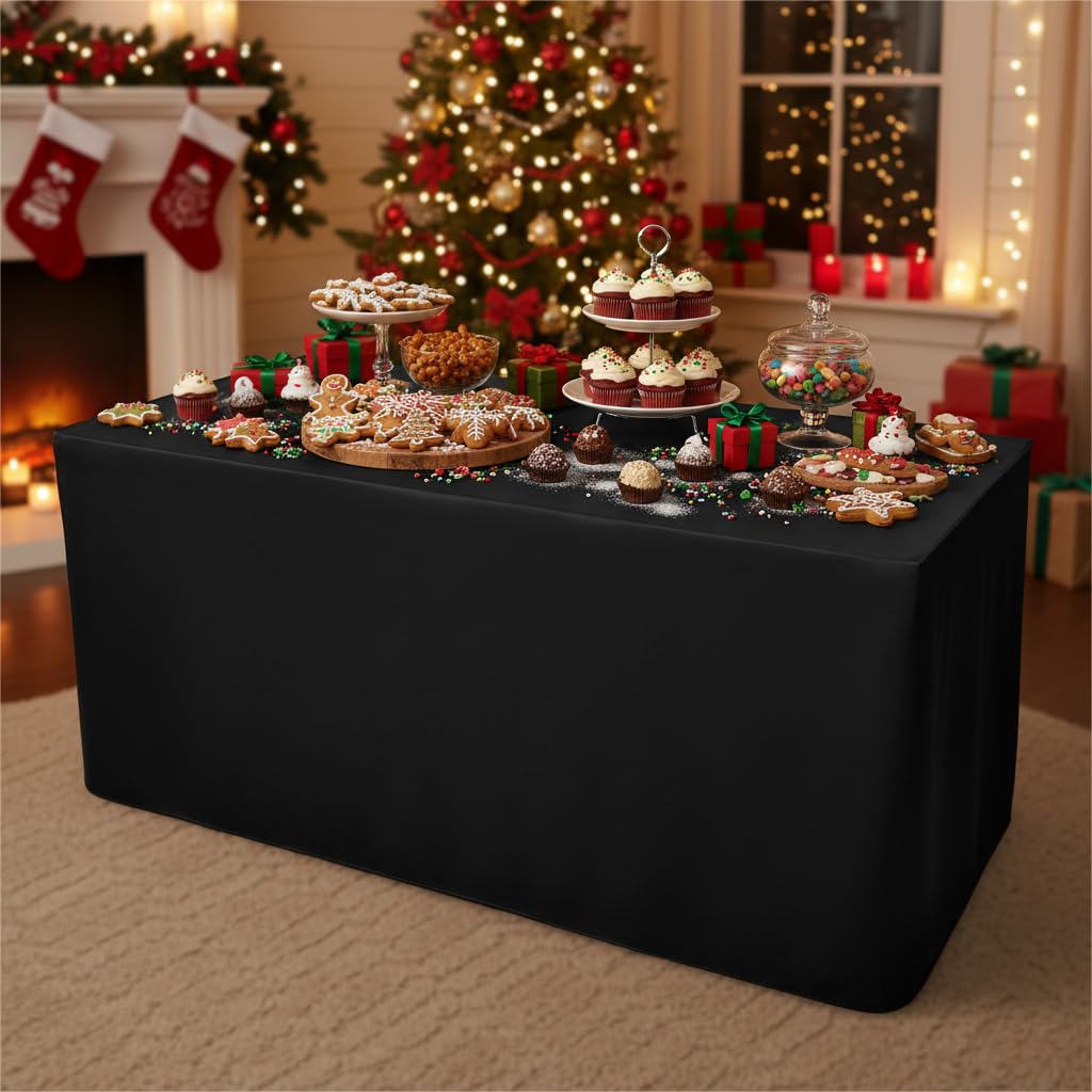 Surmente Mantel rectangular de poliéster de 6 pies para mesas rectangulares para bodas, banquetes o restaurantes (negro, paquete de 5)