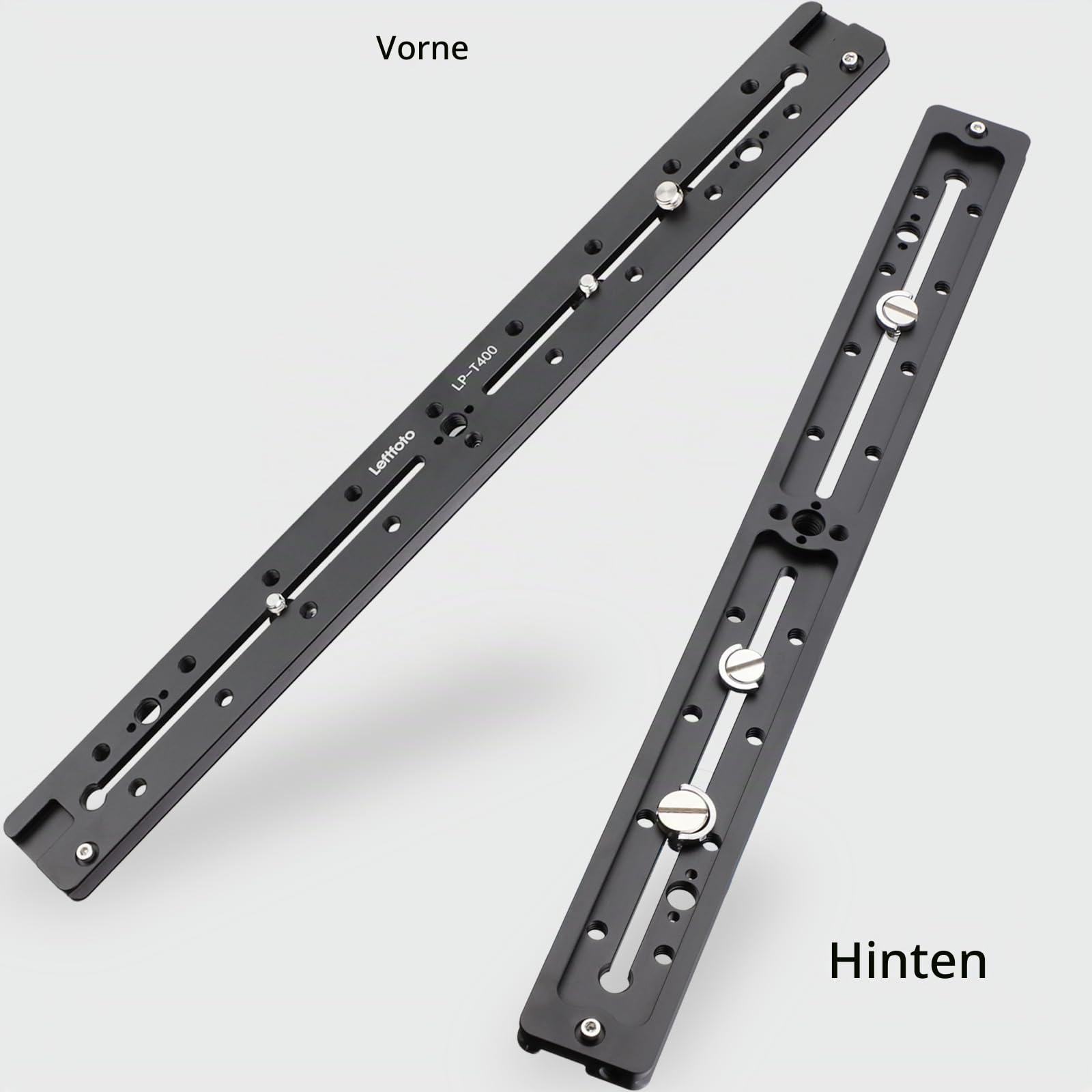 LEFTFOTO 400 mm verlängerte Schnellspanner-Doppelschwalbenschwanz-Schiene, Universal-QR-Platte, ARRI-Positionierungsloch, 1/4-Zoll- und 3/8-Zoll-Gewinde, Kaltschuh
