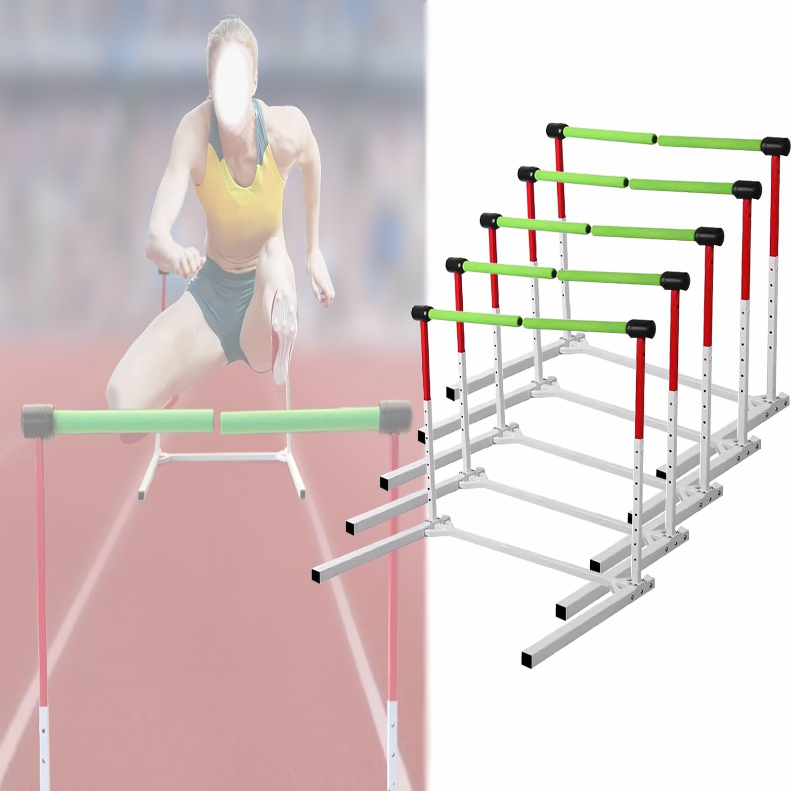 Vallas de Espuma Metalizada para Atletismo, Juego de 5 Vallas de Entrenamiento de Velocidad para niños y Adultos, Equipo de Entrenamiento de Agilidad con Altura Ajustable, fácil Montaje (ADU