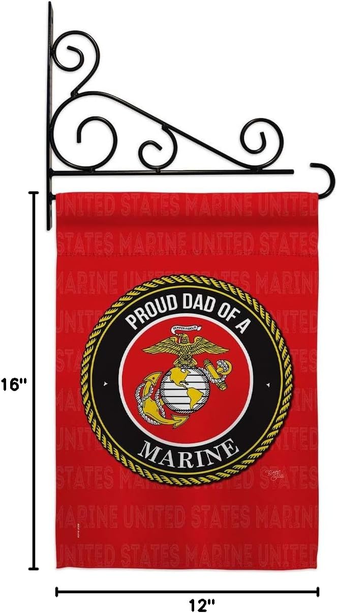 Proud Dad Marines Garden Flag Set Wall Holder Armed Forces Marine Corps USMC Semper Fi United State American Military Veteran Retire Official Small Gift Yard House Banner Double-Sided 13 X 18.5