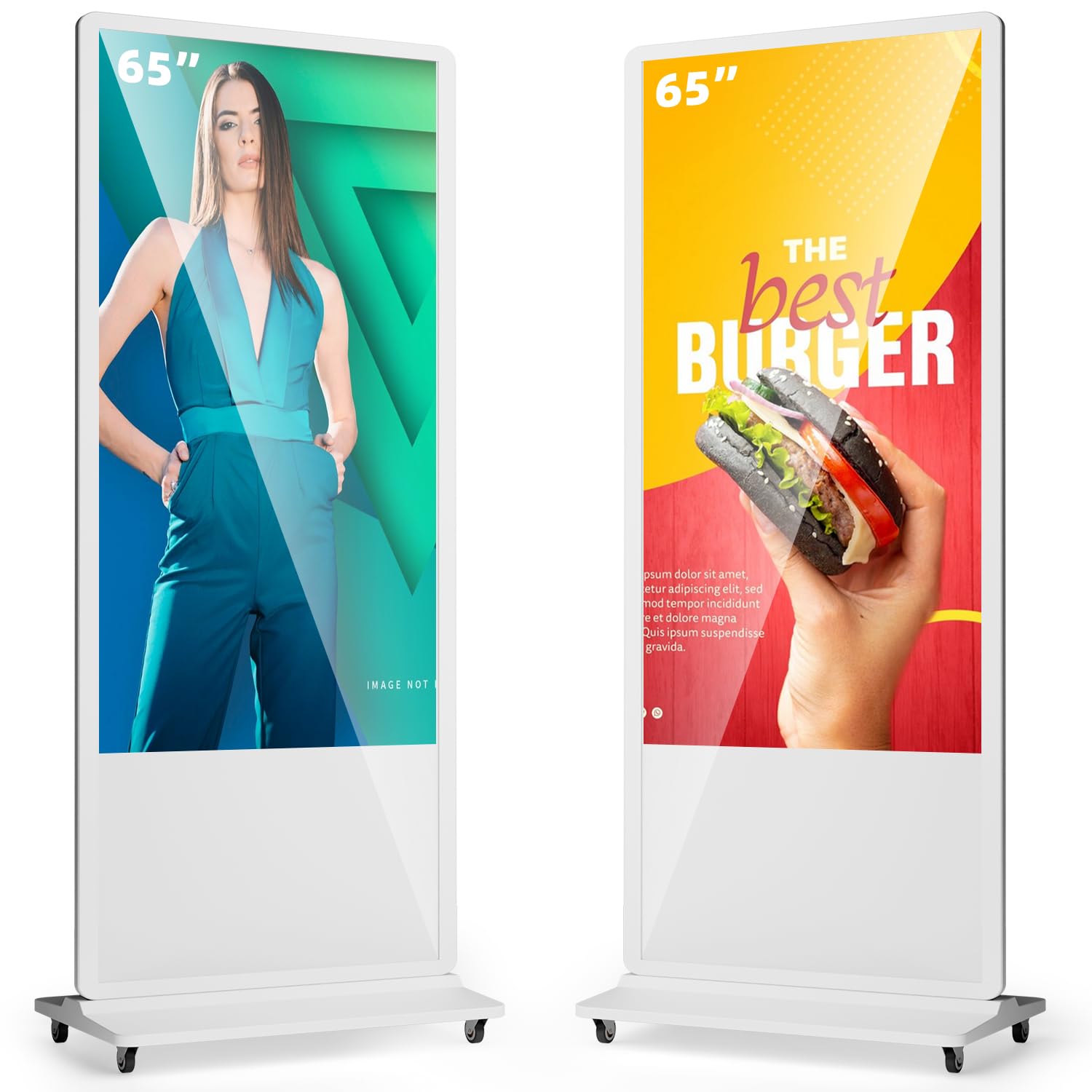 65 Inch Digital Signage Display, Advertising Kiosk IPS LCD Screen, Indoor Floor Standing Customizable Commercial Totem, Android System, Interactive Display Poster Auto Media Player