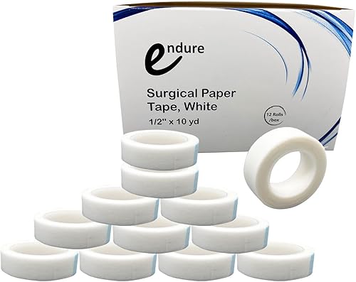 Endure Altape, Cinta de papel médica hipoalergénica (12" x 10 yardas), fuerte adhesivo transpirable, cinta médica de papel blanco, (caja de 24