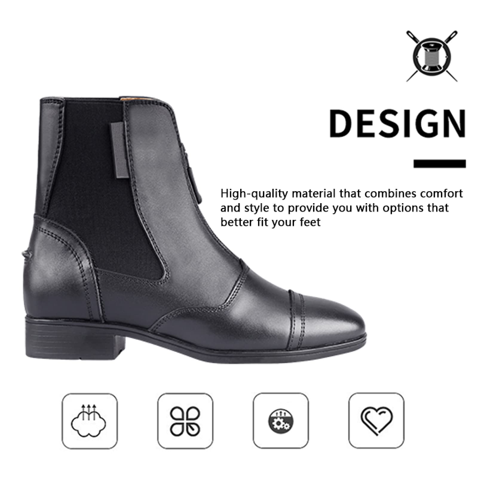 LEBEE Stivali da Equitazione Pelle Bovina con Cerniera Scarpe da Passeggio Antiscivolo Forniture equestri,Black-41