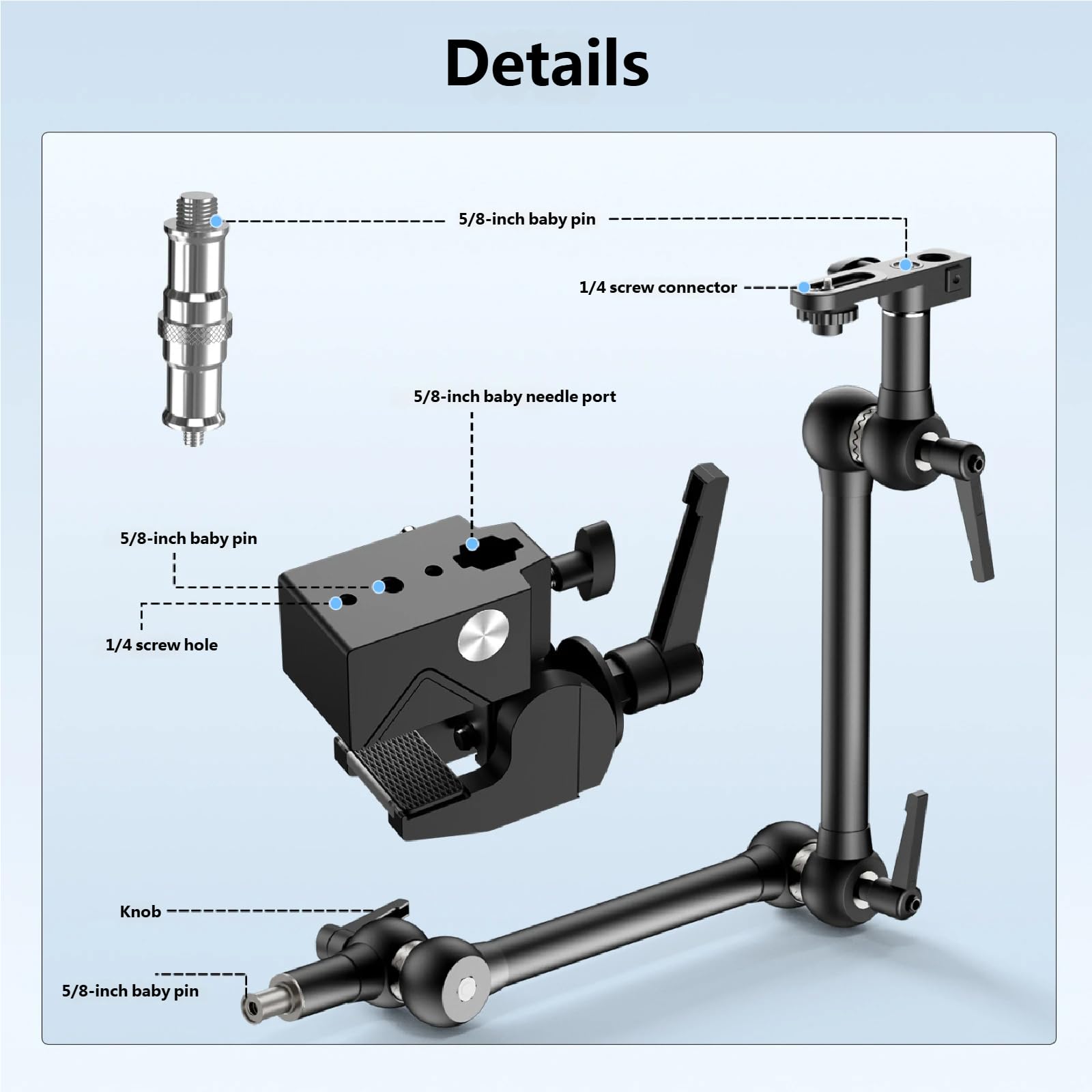 Brazo de metal con soporte articulado súper abrazadera para cámara réflex digital, accesorios de fotografía, brazo ajustable