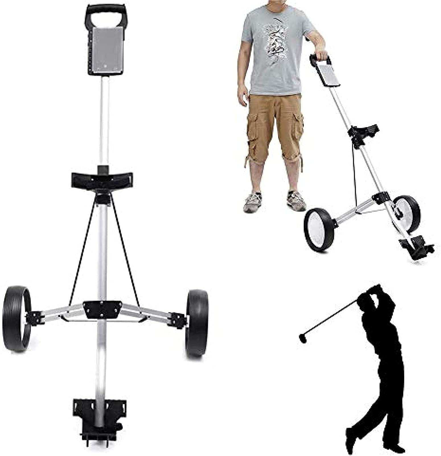 Golf Push Cart Carrelli da Golf Carrello da Golf Push Pull a 2 Ruote| Golf Pieghevole per Mazze da Golf e Golf Cart per Sport all'Aria Aperta