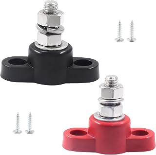 BokWin 2 Pcs Battery Junction Posts Block 1/4 Inch Singe Stud Battery Junction Block M6 Power and Ground Junction Block 12V Power Junction Block for Auto Car Marine Boat