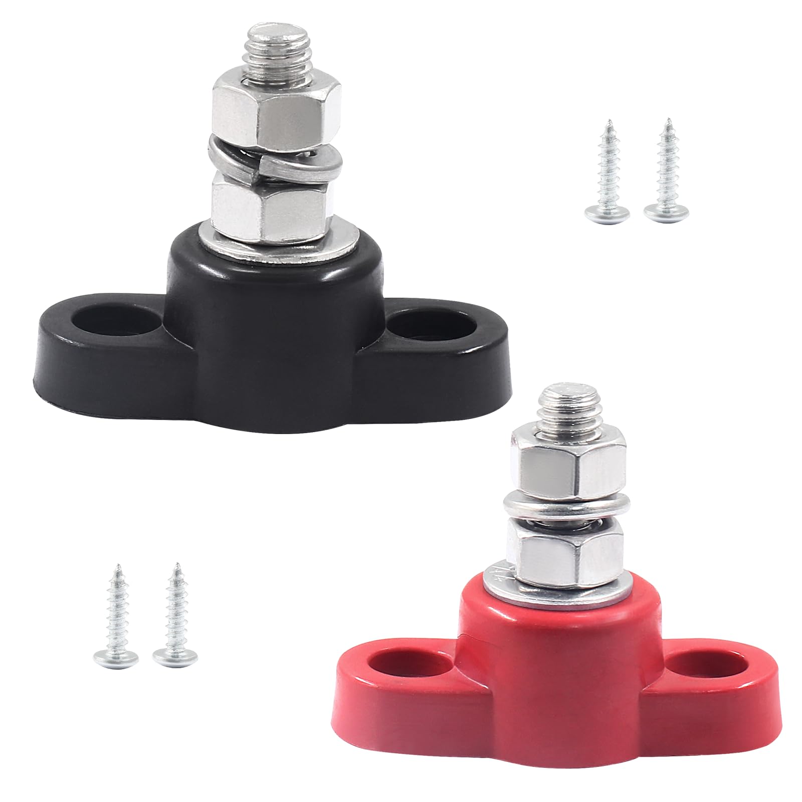 BokWin 2 Pcs Battery Junction Posts Block 1/4 Inch Singe Stud Battery Junction Block M6 Power and Ground Junction Block 12V Power Junction Block for