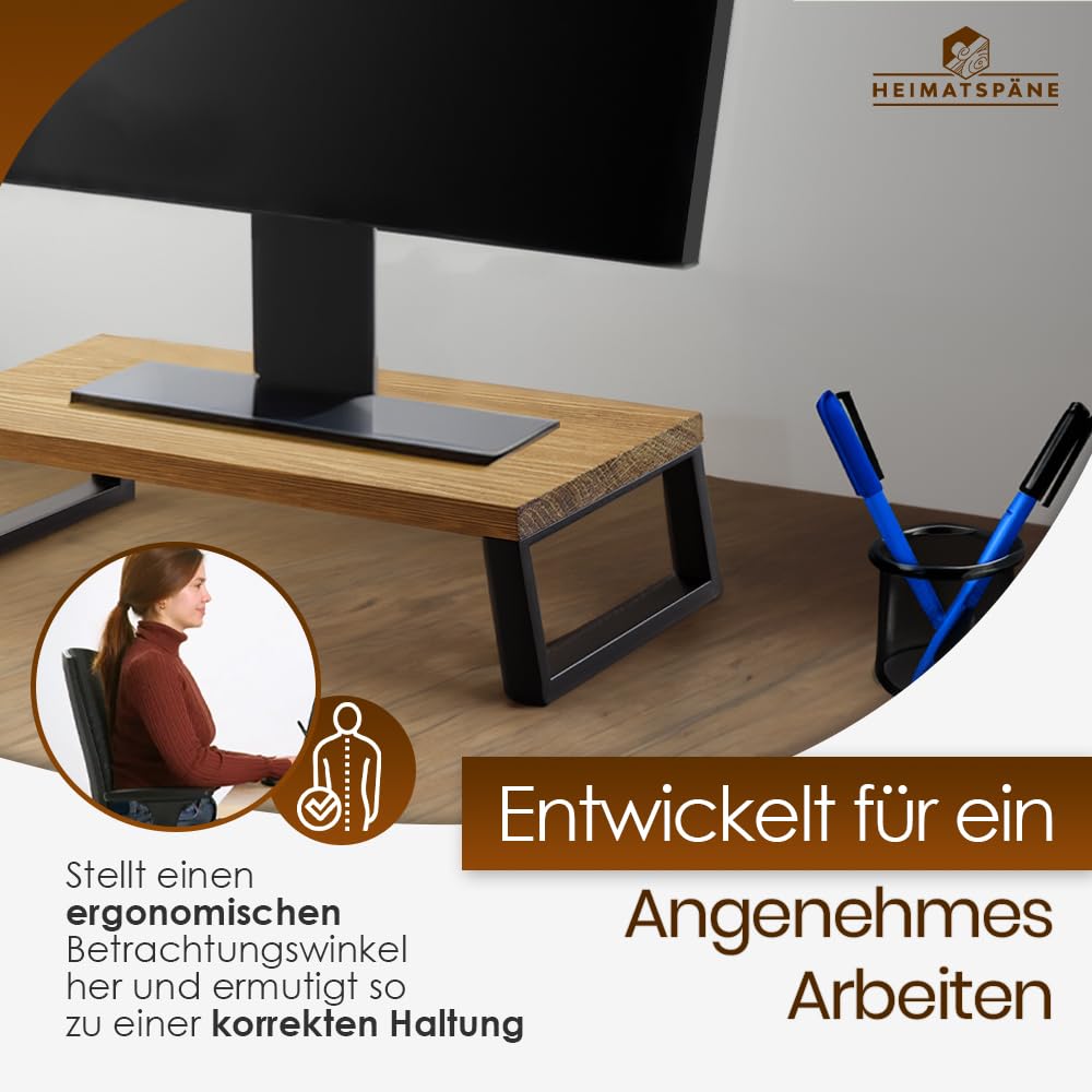 Heimatspäne Monitorständer Eiche massiv – Ergonomische Bildschirmerhöhung Holz als Schreibtischaufsatz für Bildschirm oder Laptop