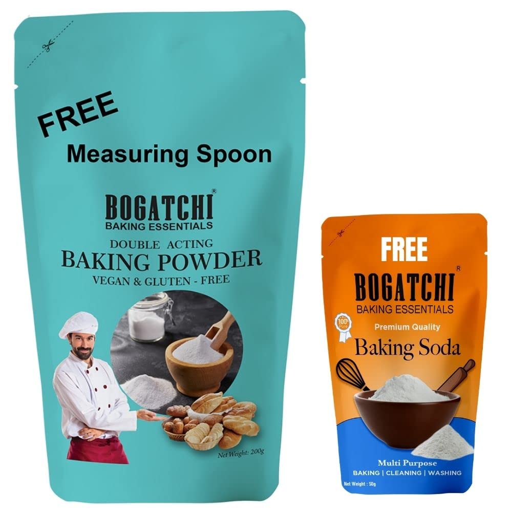 BOGATCHI Double Acting Baking Powder and Baking Soda for Making Cake, Breads, Pizza, Muffins, Dhokla, Idlis, Naans |Baking Ingredients | Baking Soda, Cooking Soda , 200g, Free Measuring Spoon (B08R41NH3W) Amazon Price History, Amazon Price Tracker